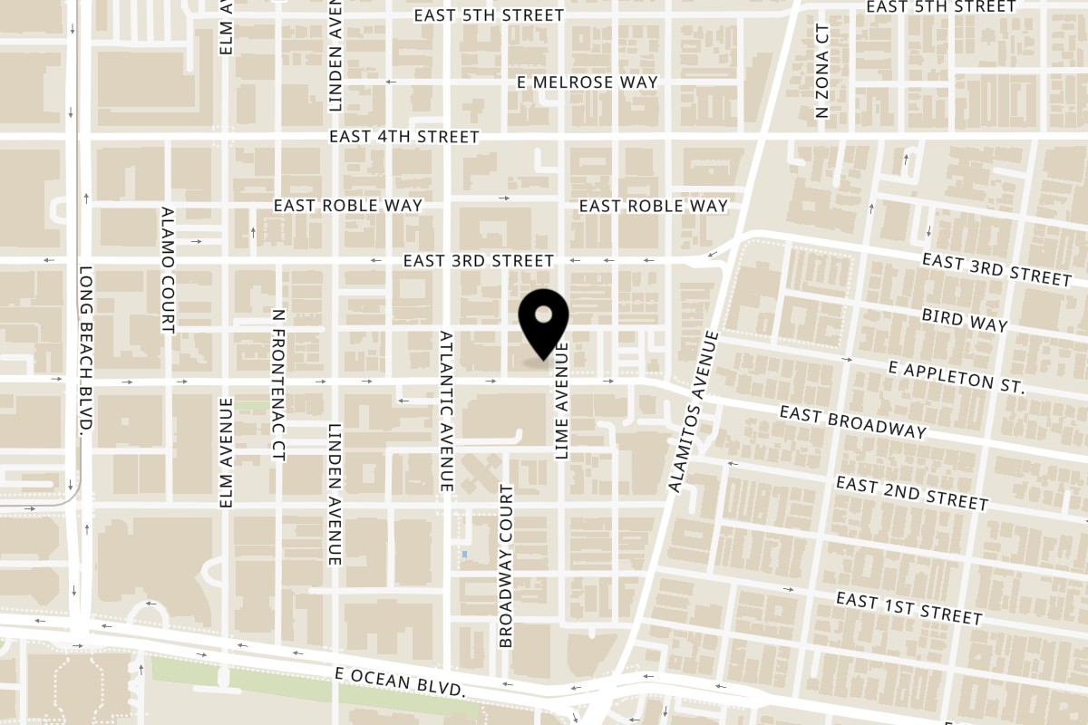 Map showing the location of Sushi Mafia on 649 E Broadway in Long Beach
